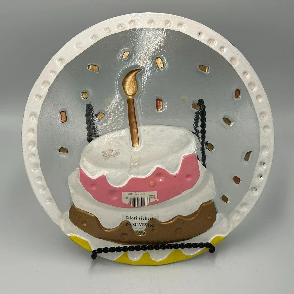 Lori Siebert Silvestri Demdaco Glass Fusion Birthday PARTY Cake Plate Confetti‎
